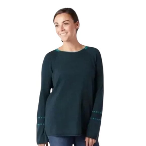 Smartwool Bell Sleeve Wool Blend Sweater in Evergreen Heather Size M - Picture 1 of 7